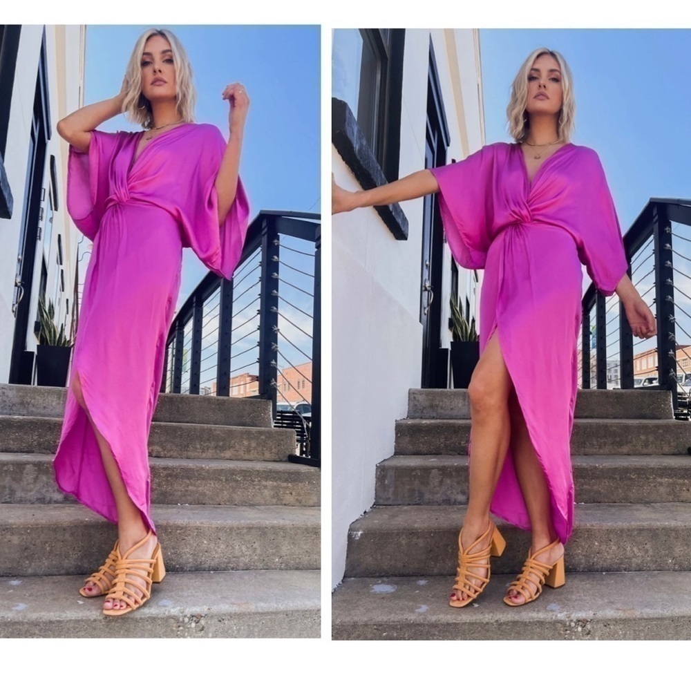 YOUNG FABULOUS & BROKE YFB Siren Maxi Kimono Kaftan Silky Dress size small